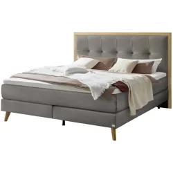 Hasena Boxspringbett Marisol Grau/Braun Stoff/Holz/Holzwerkstoff 160 x 200 cm - Farbe: stahl/natur - Material: Stoff/Holz/Spanplatte - Boxspringbett