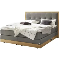 Hasena Boxspringbett Alba Grau Stoff 160 x 200 cm - Farbe: stahl - Boxspringbett