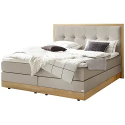 Hasena Boxspringbett Alba Beige Stoff/Holz/Holzwerkstoff 160 x 200 cm - Farbe: sand - Material: Stoff/Holz/Spanplatte - Boxspringbett