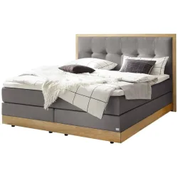 Hasena Boxspringbett Alba Grau/Braun Stoff/Holz/Holzwerkstoff 180 x 200 cm - Farbe: grey/natur - Material: Stoff/Holz/Spanplatte - Boxspringbett