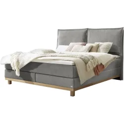 Hasena Boxspringbett Zamora Grau/Braun Stoff/Holz/Holzwerkstoff 200 x 200 cm - Farbe: grey/natur - Material: Stoff/Holz/Spanplatte - Boxspringbett