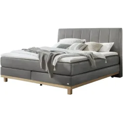 Hasena Boxspringbett Estela Grau/Braun Stoff/Holz/Holzwerkstoff 200 x 200 cm - Farbe: stahl/natur - Material: Stoff/Holz/Spanplatte - Boxspringbett