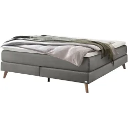 Hasena Boxspringbett Beatriz Grau Stoff 140 x 200 cm - Farbe: stahl - Boxspringbett
