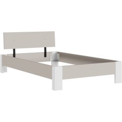 Bett Window Beige/Grau Holz 126 x 209 cm - Farbe: Greige - Material: Holzwerkstoff - Möbel Konfigurator: Traummöbel individuell zusammenstellen - Bett