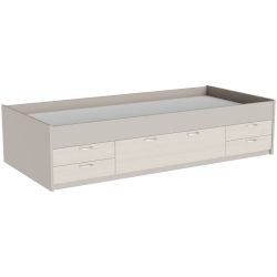 Bett Window Beige/Grau Holz/Holzwerkstoff 90 x 200 cm - Farbe: Greige - Möbel Konfigurator: Traummöbel individuell zusammenstellen - Bett