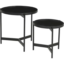 Beistelltisch 2er-Set Smooth Schwarz Holz 45 cm - Material: Mangoholz massiv - Beistelltisch 2er-Set