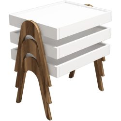 Beistelltisch 3er-Set Yasam Braun/Weiss Kunststoff 45 cm Stapelbar - Farbe: Walnuss - Material: Melamin - Beistelltisch 3er-Set