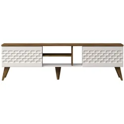 TV-Möbel Yasam Weiss/Braun Holzwerkstoff 53 cm 180 cm 35 cm - Farbe: weiss/natur - Material: Melaminbeschichtete Spanplatte - TV-Möbel