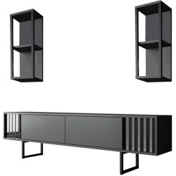 TV-Möbel Yasam Grau Holzwerkstoff 37 cm 14 cm 191 cm - Farbe: anthrazit - Material: Melaminbeschichtete Spanplatte - TV-Möbel