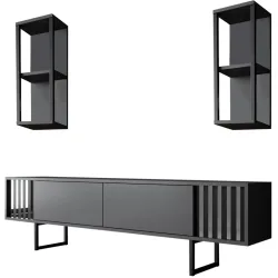 TV-Möbel Yasam Grau Holzwerkstoff 37 cm 14 cm 191 cm - Farbe: anthrazit - Material: Melaminbeschichtete Spanplatte - TV-Möbel
