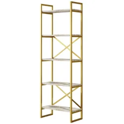 Bücherregal Yemek Weiss Holzwerkstoff/Kunststoff 58 cm 175 cm - Farbe: marmor - Material: Melaninbeschichtete Mischholz (Spanplatte) - Bücherregal