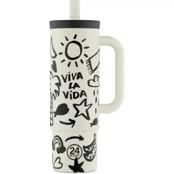 Thermobecher 24 Bottles Weiss Edelstahl 23.5 cm - Farbe: Viva ka Vida - Thermobecher
