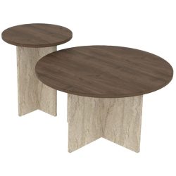 Salontisch Georis Braun/Beige Holzwerkstoff B 70 cm - Farbe: Nussbaum, Travertin - Material: 100% Melaminbeschichtete Kiefer - Salontisch