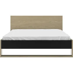 Bett Natty Schwarz Holz 140 x 200 cm - Farbe: schwarz/Eiche - Material: Holzwerkstoff - Bett