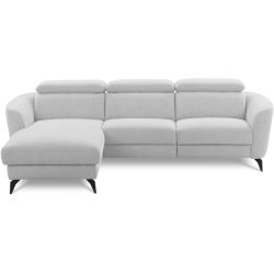Simba Weiss Stoff 261 cm 183 cm - Farbe: Grauweiss - Material: Chenille - Ecksofa