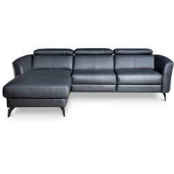 Ecksofa Simba Schwarz Leder 261 cm 183 cm - Material: 100% Echtleder + Korpus Lederlook - Ecksofa