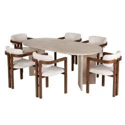 Essgruppe Georis Holz B 180 cm - Farbe: Travertin, Nussbaum, Weiß - Material: 100% melaminbeschichtete Spanplatte