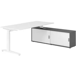 Schreibtisch Office Weiß manuelle Höhenverstellung 180 x 80 cm - Farbe: weiss