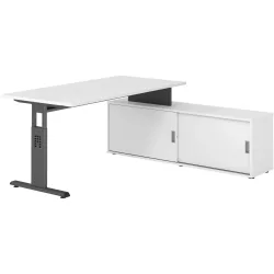 Schreibtisch Office Weiß manuelle Höhenverstellung 160 x 80 cm - Farbe: weiss