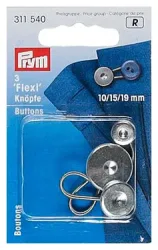 Prym Flexi-Knopf mit Schlaufe silber 10 + 15 + 19 mm 3 Stk. silber