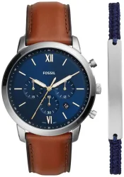 Fossil Set Uhr Chronograph Neutra Leder braun Armband