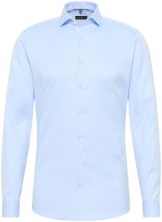 Eterna Langarm Super Slim Fit Twill blau unifarben