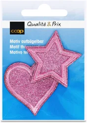 Coop Applikation Herz und Stern glitzer rosa