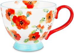 Tasse handbemalt Blume rot 400ml