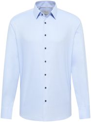 Eterna Langarm Modern FIT Struktur blau strukturiert