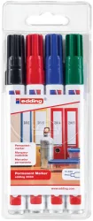edding 3000 Rundspitze Permanentmarker Mittel Rundspitze 3 mm Farbig assortiert Nachfüllbar 4 Stück