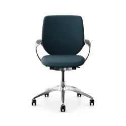 Swivel chair backrest configurable Giroflex 313 with upholstered backrest, with fixed armrests Blue/Chrome-plated, New