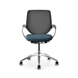 Swivel chair backrest configurable Giroflex 313 with mesh backrest, with fixed armrests Blue/Chrome-plated, New