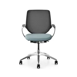 Swivel chair backrest configurable Giroflex 313 with mesh backrest, with fixed armrests Light blue/Chrome-plated, New