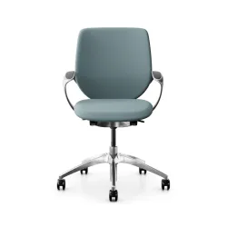 Swivel chair backrest configurable Giroflex 313 with upholstered backrest, with fixed armrests Light blue/Chrome-plated, New