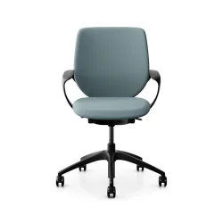 Swivel chair backrest configurable Giroflex 313 with upholstered backrest, with fixed armrests Light blue/Black, New