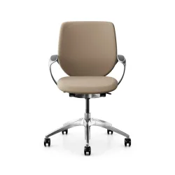 Swivel chair backrest configurable Giroflex 313 with upholstered backrest, with fixed armrests Light brown/Chrome-plated, New