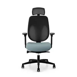 Giroflex 353 office chair with headrest & with 4D armrests Light blue/Black, New, Ergonomic chair - ideal for flexible working