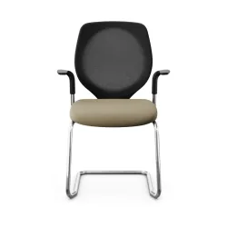Giroflex 353 cantilever conference chair with fixed armrests, Light brown/Chrome-plated, New