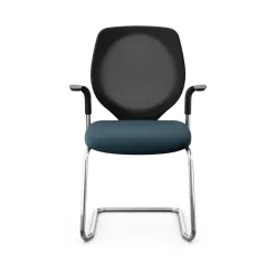 Giroflex 353 cantilever conference chair with fixed armrests, Blue/Chrome-plated, New