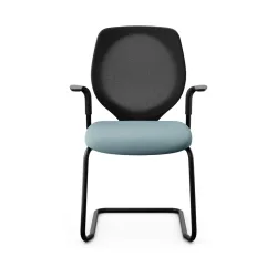 Giroflex 353 cantilever conference chair with fixed armrests, Light blue/ Black, New