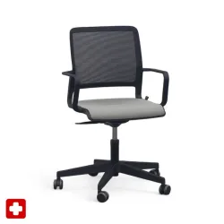 Conference chair Sitag SitagXilium Mesh with fixed armrests, Gray, New - Ergonomic & height-adjustable