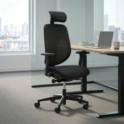 Bürostuhl Giroflex 353-4029 mit Kopfstütze & mit 2D Armlehnen Schwarz/Schwarz, Neu, Ergonomischer Stuhl - ideal für flexibles Arbeiten