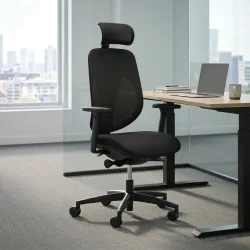 Bürostuhl Giroflex 353-4029 mit Kopfstütze & mit 2D Armlehnen Schwarz/Schwarz, Neu, Ergonomischer Stuhl - ideal für flexibles Arbeiten