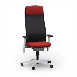 Chefsessel Bene Riya mit 2D Armlehnen, Rot/Weiss, Neu, Ergonomischer Stuhl - ideal für flexibles Arbeiten