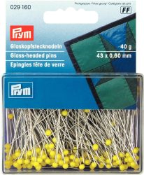 Prym Glaskopfstecknadeln, silber & gelb 0.60 x 43 mm, Karte 40 g, Stahl