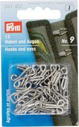 Prym Joppenhaken und Augen, silber Nr. 9, Karte 12 Stk.