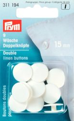Prym W&auml;sche-Doppelknopf, weiss 15 mm, Karte 9 Stk., Kunststoff