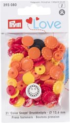Prym Love Druckknopf Color Snaps Blume, gelb & rot 13.6 mm, Karte 21 Stk.