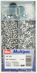 Prym &Ouml;sen + Scheiben, silber 4 mm, Dose 500 Stk., Messing
