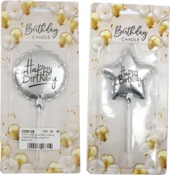 ROOST Kerze Happy Birthday CD6126 2 St&uuml;ck in Silber assortiert